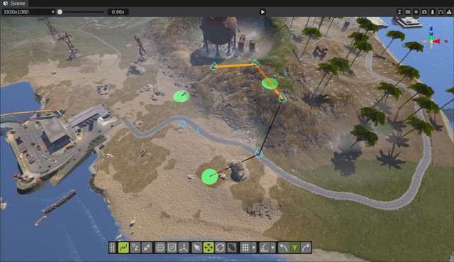 An APC path with green interest nodes and an orange slow part