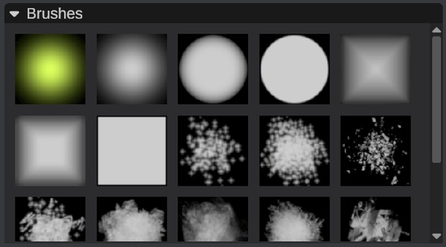 The Brushes grid in the Terrain Tools panel