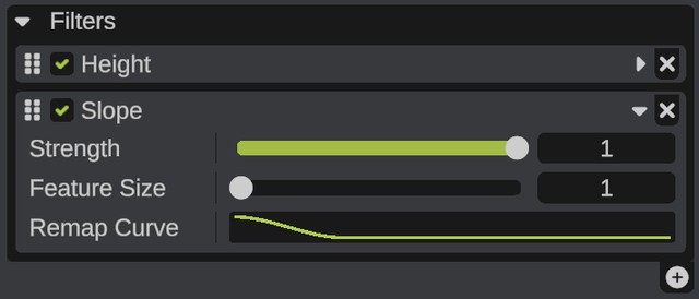 The Filters list with a Height card and an open Slope card