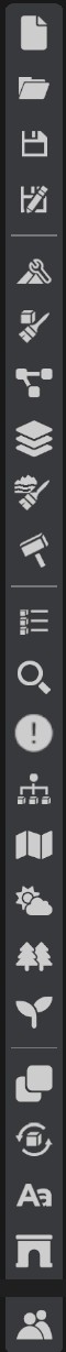 The tool bar on the left, with its groups split by thin lines and the Multiplayer button at the bottom